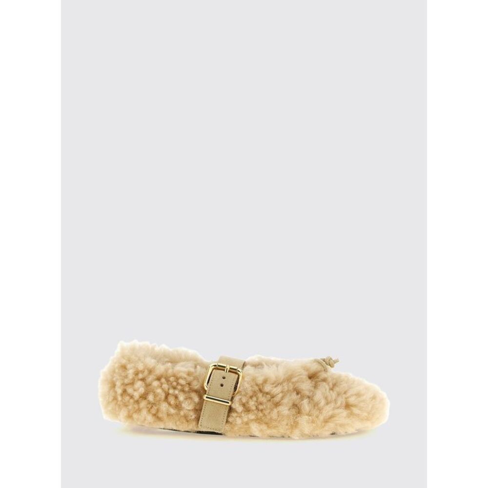 Marni Women Shearling Mary Jane Ballerina Flats Marni With Adjustable Strap